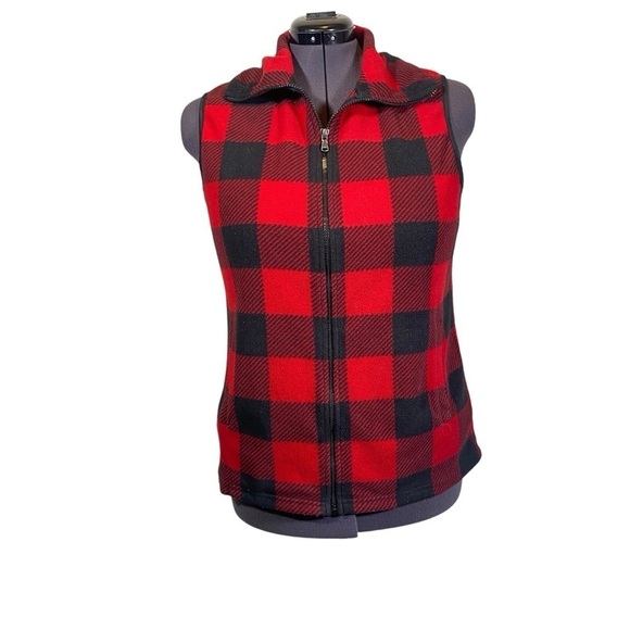 CHAPS Women's red & black buffalo plaid sz XL fleece vest front pockets full zip - Picture 2 of 8